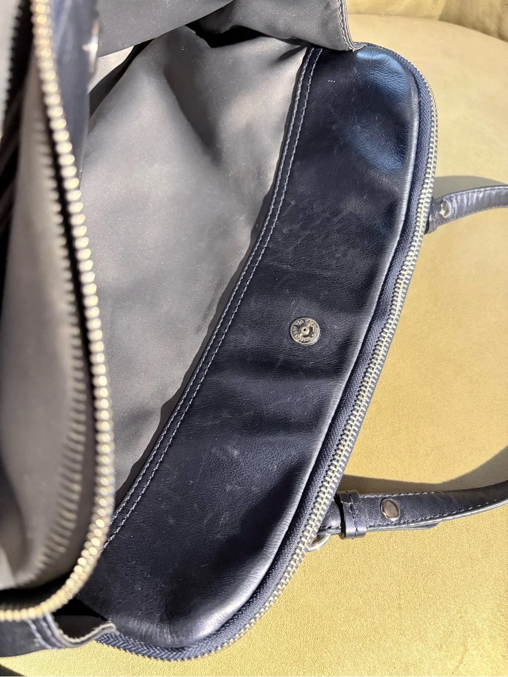 Coach Dark Navy Pearlescent Leather Double-Zip Shoulder Bag with Turn-Lock